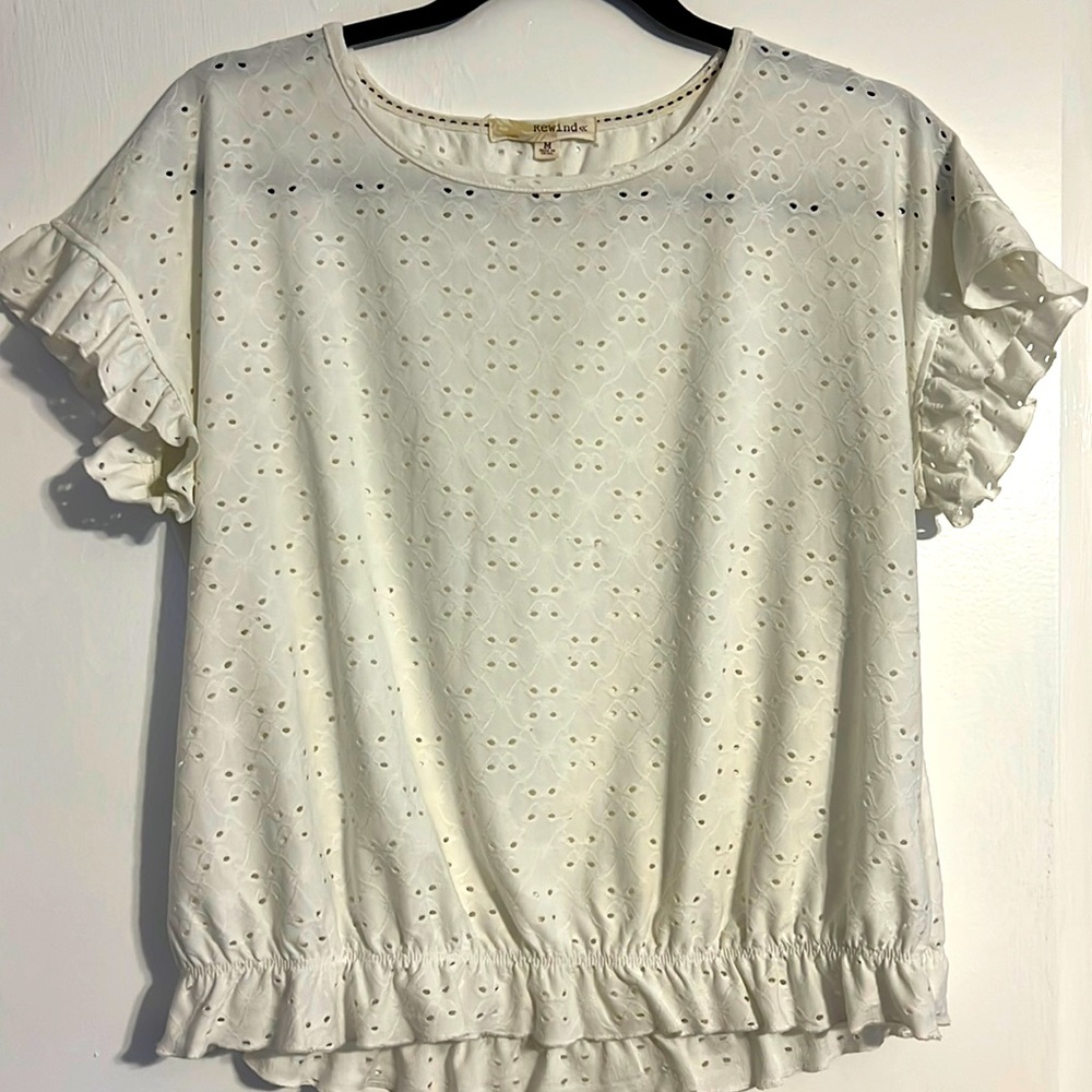 White eyelet elastic waist top by Rewind. Size medium
